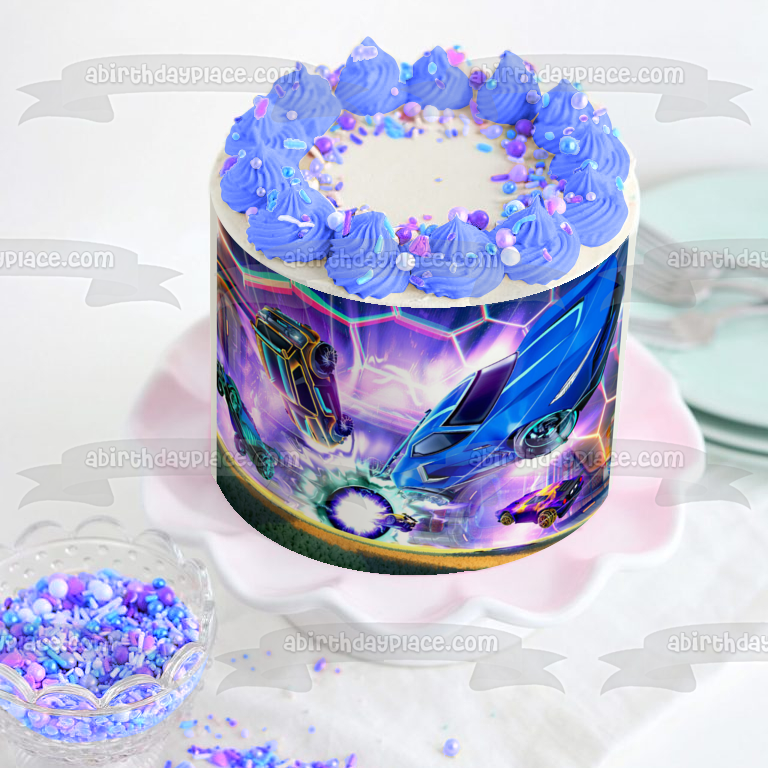 Rocket League Time to Play Soccer Edible Cake Topper Image ABPID56628