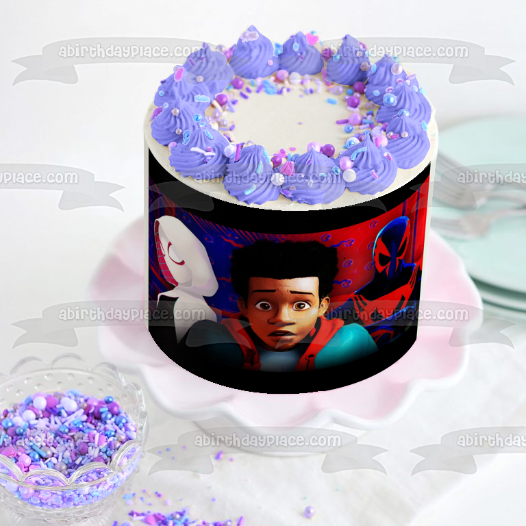 Spider-Man Across the Spider-Verse Miles Morales and Spider-Gwen Edible Cake Topper Image ABPID56678