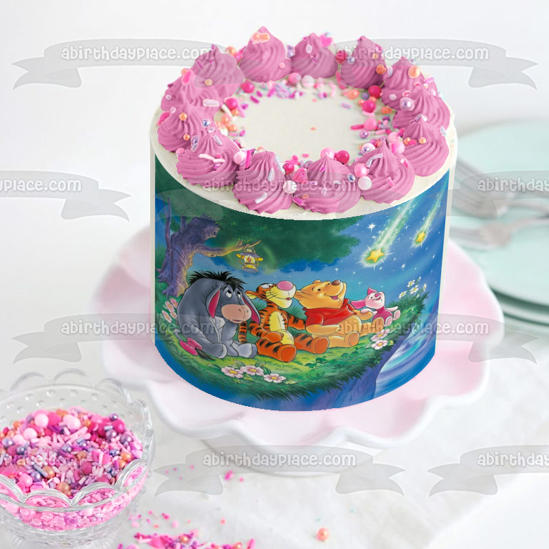 Winnie the Pooh y sus amigos observando las estrellas Eeyore Piglet y Tigger Adorno comestible para tarta Imagen ABPID56681