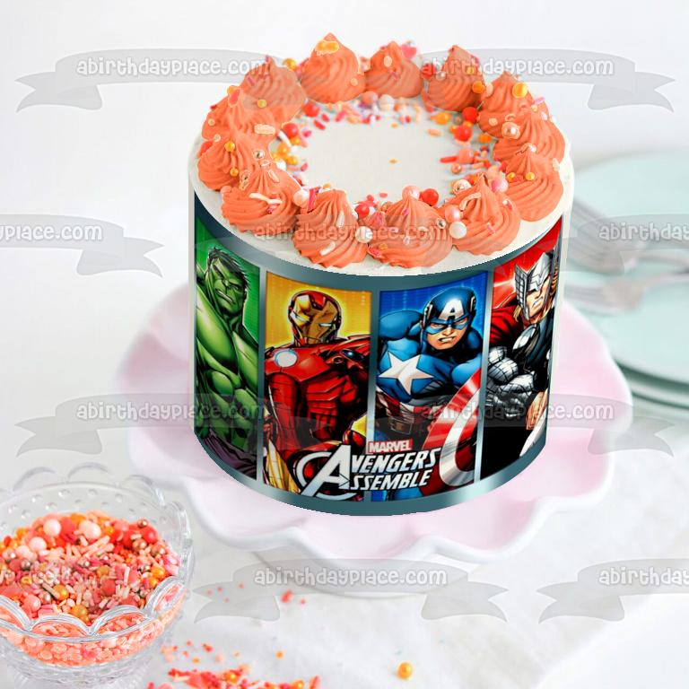 Avengers Assemble Hulk Iron Man Captain America and Thor Edible Cake Topper Image ABPID56730