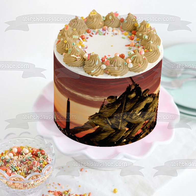 Happy Veterans Day Soldiers Statue Edible Cake Topper Image ABPID56761