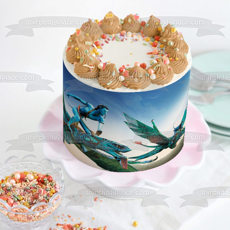 Avatar: El camino del agua Ney'Tiri y Jake en vuelo Imagen comestible para decoración de tarta ABPID56828
