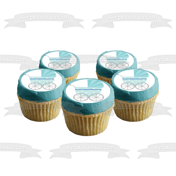 Blue Baby Stroller Edible Cake Topper Image ABPID56841