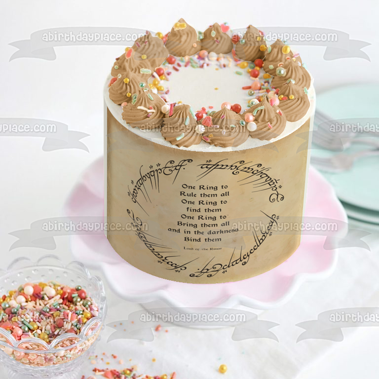 One Ring to Rule Them All Poem Lord of the Rings Elvish Script Edible Cake Topper Image ABPID56855