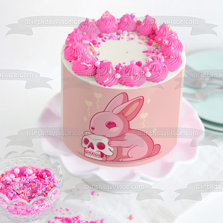 Cute but Dangerous Bunny Rabbit Skull Gothic Punk Lolita Edible Cake Topper Image ABPID56857