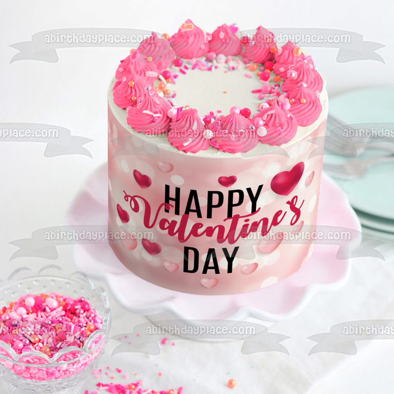 Feliz día de San Valentín Corazones rosa y rosa oscuro Imagen comestible para decoración de tarta ABPID57012