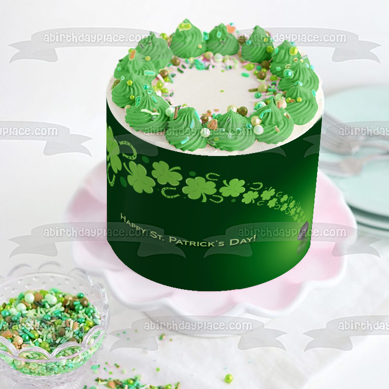 Feliz Día de San Patricio Tréboles de 4 hojas Adorno comestible para tarta Imagen ABPID57009