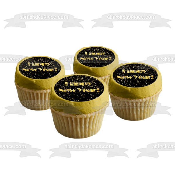 Happy New Year! Gold Glitter Edible Cake Topper Image ABPID53157