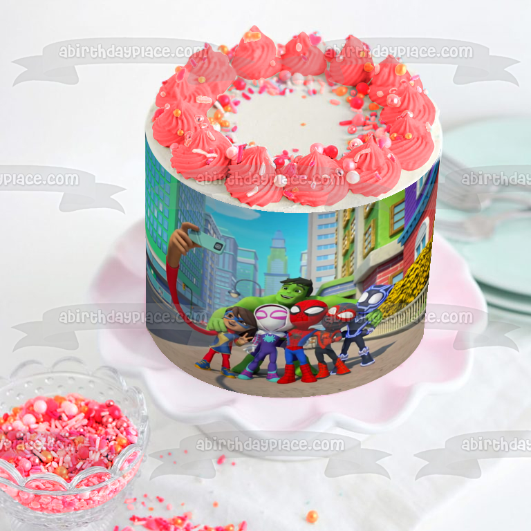 Spidey y sus increíbles amigos Spider-Gwen Spider-Ghost y Hulk Imagen comestible para decoración de tarta ABPID57035