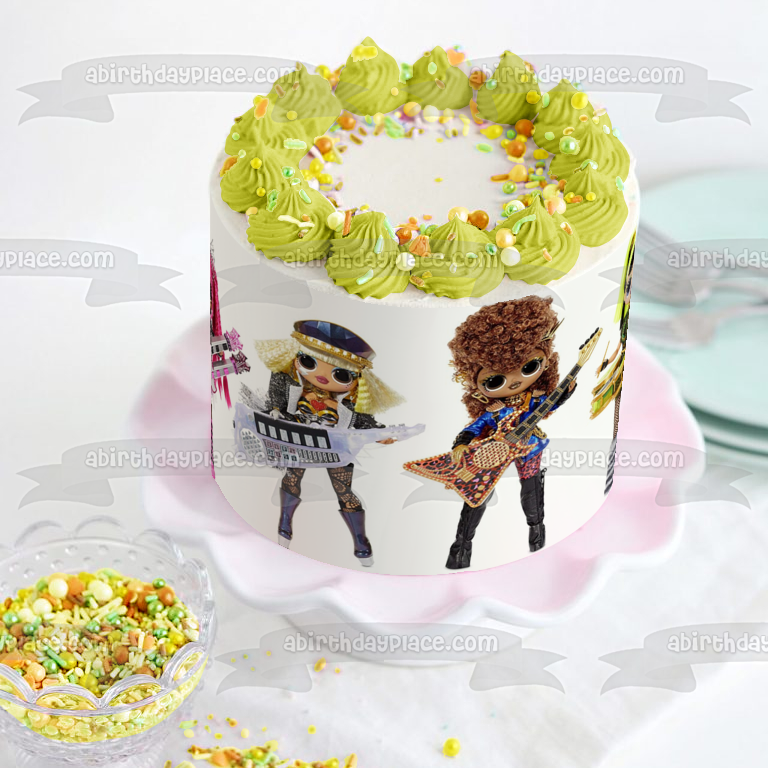 LOL. Surprise O.M.G. Remix Super Surprise Ferocious Bhad Gurl Fame Queen and Metal Chick with Instruments Edible Cake Topper Image ABPID57053