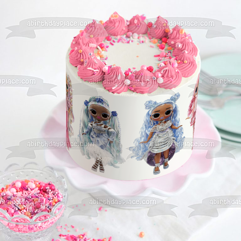 LOL Surprise Omg Fashion Show Twist Queen Missy Frost Larose y Lady Braids Adorno comestible para tarta Imagen ABPID57073