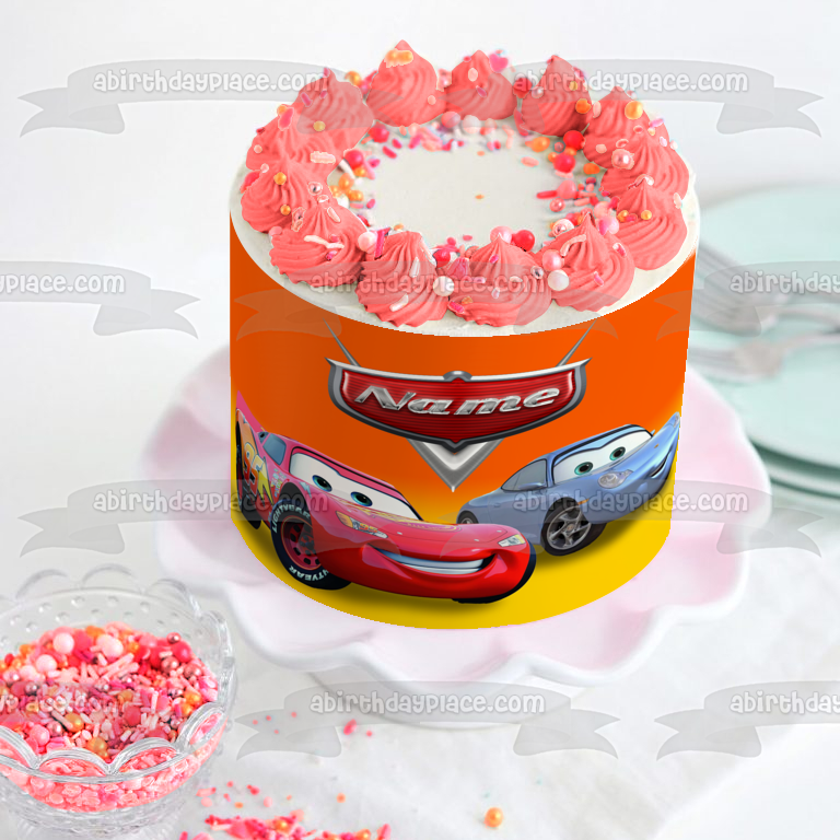 Lightning McQueen Porche Name Plate Logo Edible Cake Topper Image ABPID57187