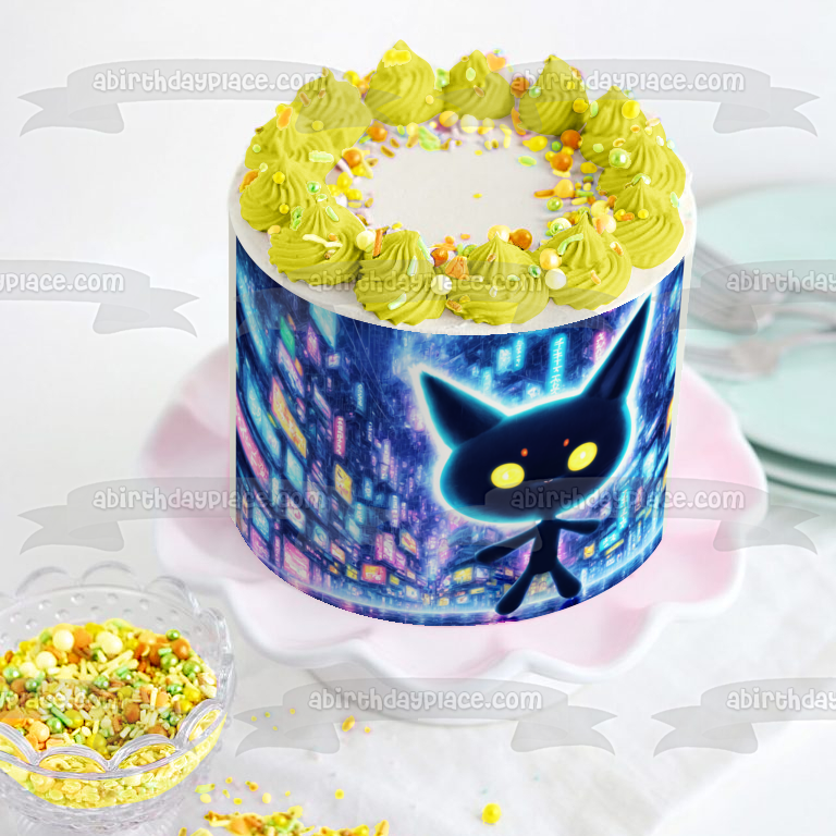 Imagen comestible para decoración de tartas con dibujos animados de Kawaii Digital World Cat Anime ABPID57189
