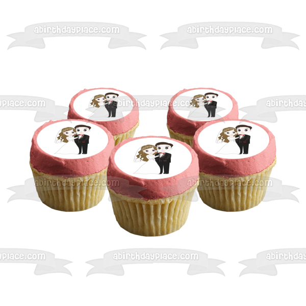 Bride and Groom Wedding Day Illustration Edible Cake Topper Image ABPID57234