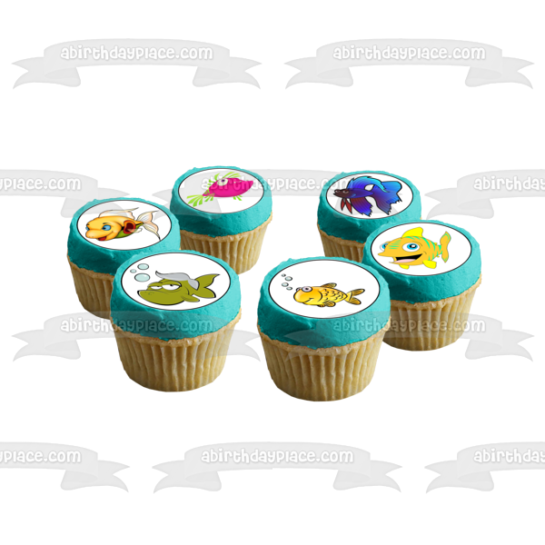 Tropical Fish Puffer Fish and Rainbow Fish Edible Cupcake Topper Image
