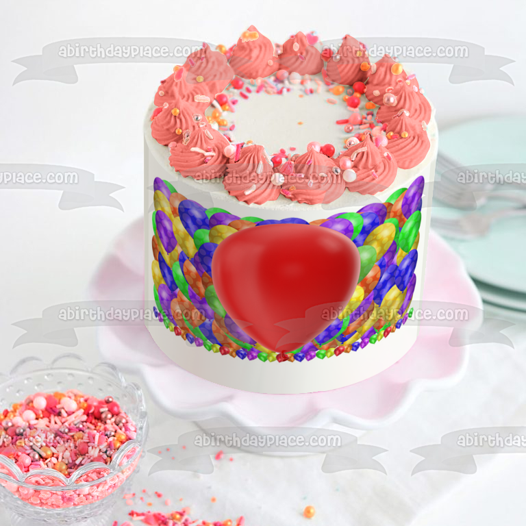 Imagen comestible para decoración de tarta con collage de globos de colores ABPID57440