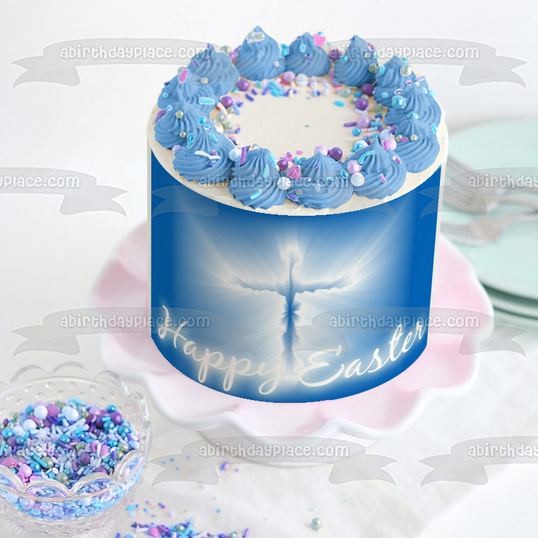 Happy Easter a Cross Edible Cake Topper Image ABPID57443