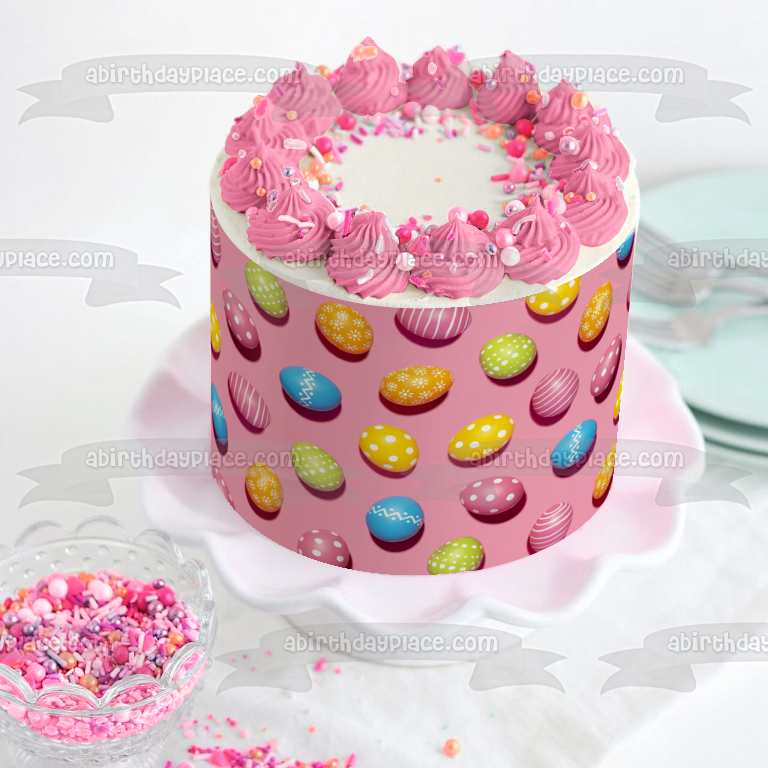 Happy Easter Colorful Easter Eggs Edible Cake Topper Image ABPID57448