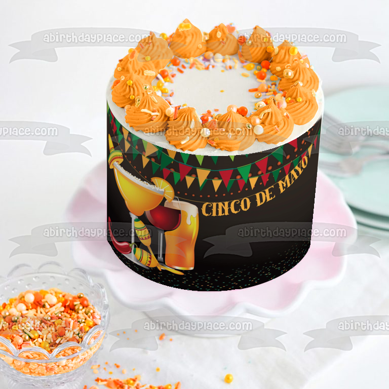 Feliz Cinco De Mayo Bebidas Para Adultos Y Maracas Adorno Comestible Para Pastel Imagen ABPID57450