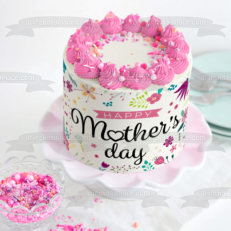 Adorno comestible para tarta con flores coloridas del día de la madre, imagen ABPID57473