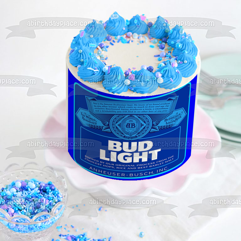 Bud Light Anheuser-Busch Label Custom Age and Message Edible Cake Topper Image ABPID57475