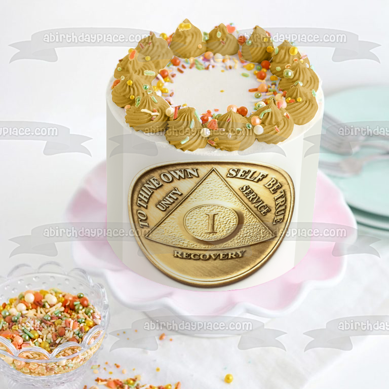 Customizable Celebrate Sobriety 1 Year Chip from Aa Edible Cake Topper Image ABPID57489