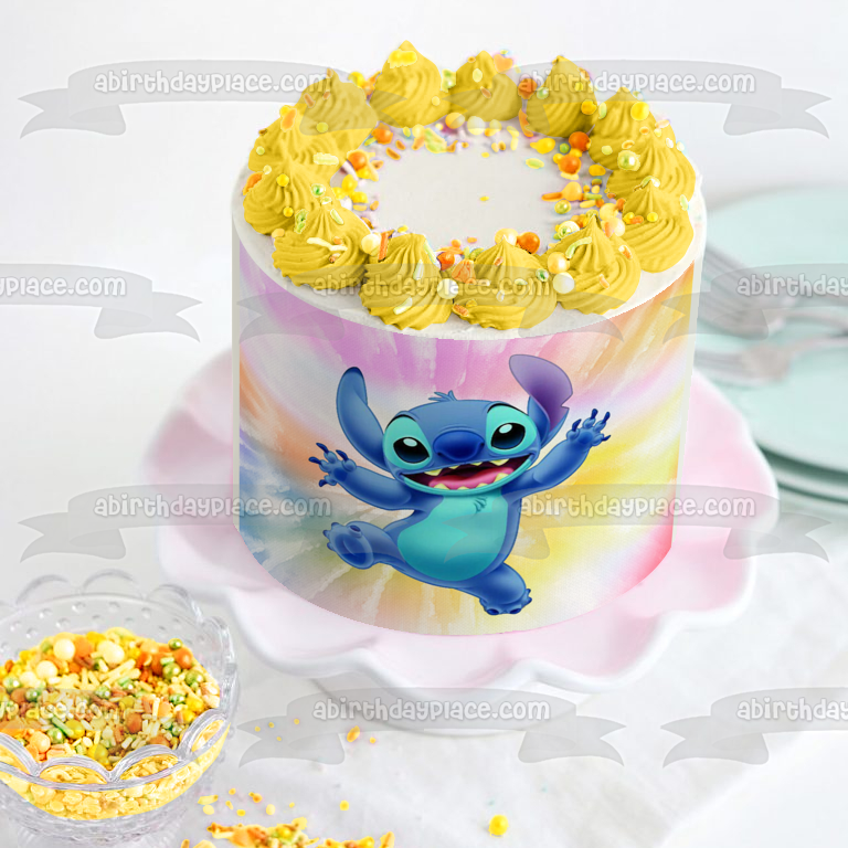 Lilo and Stitch Tye Dye Background Edible Cake Topper Image ABPID57500