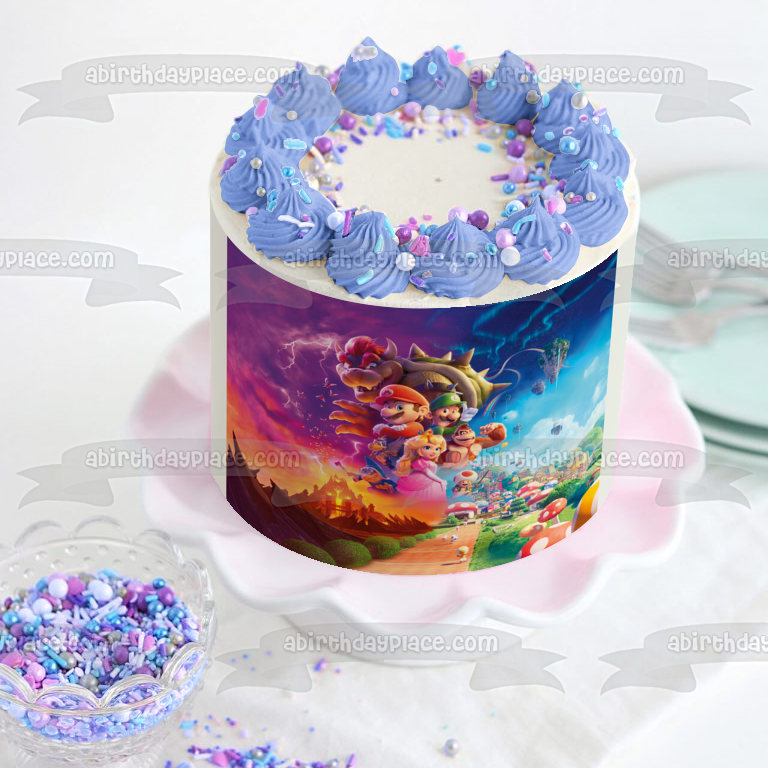 The Super Mario Bros. Movie Bowser Princess Peach Luigi and Donkey Kong Edible Cake Topper Image ABPID57648