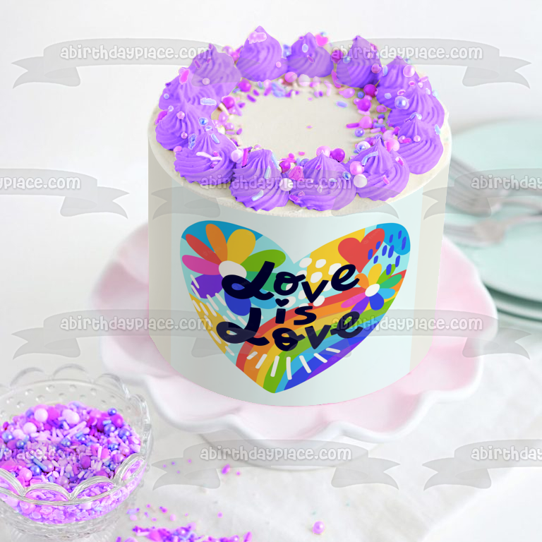 El amor es amor Corazones y flores Feliz mes del orgullo Adorno comestible para tarta Imagen ABPID57687