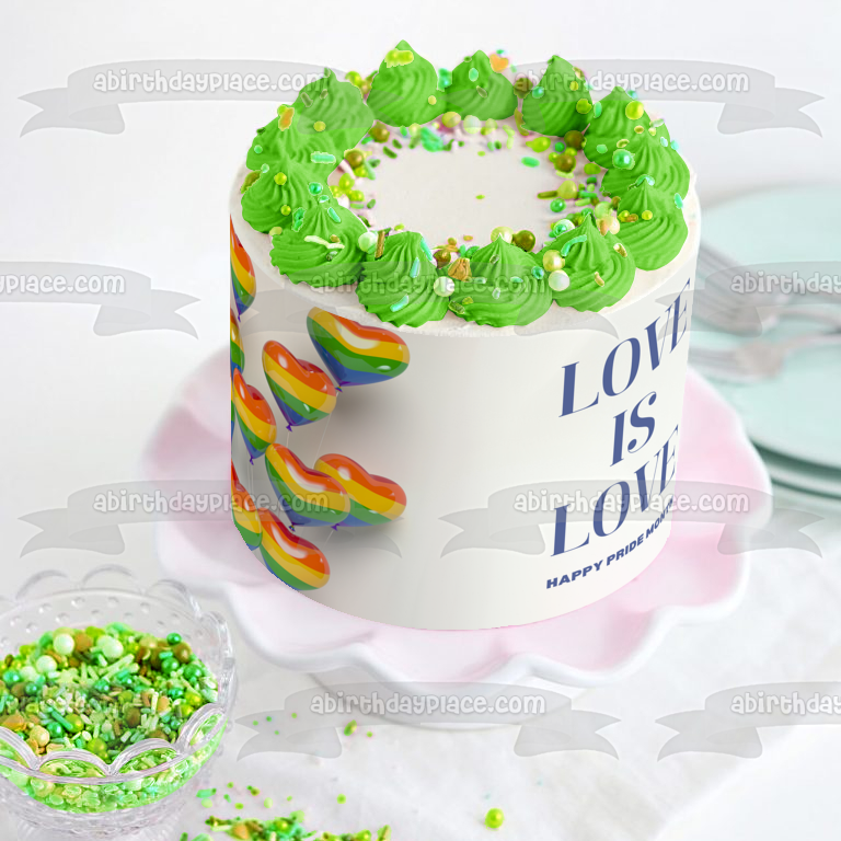 Love Is Love Happy Pride Month Lgbtqia Flag Heart Balloons Edible Cake Topper Image ABPID57688