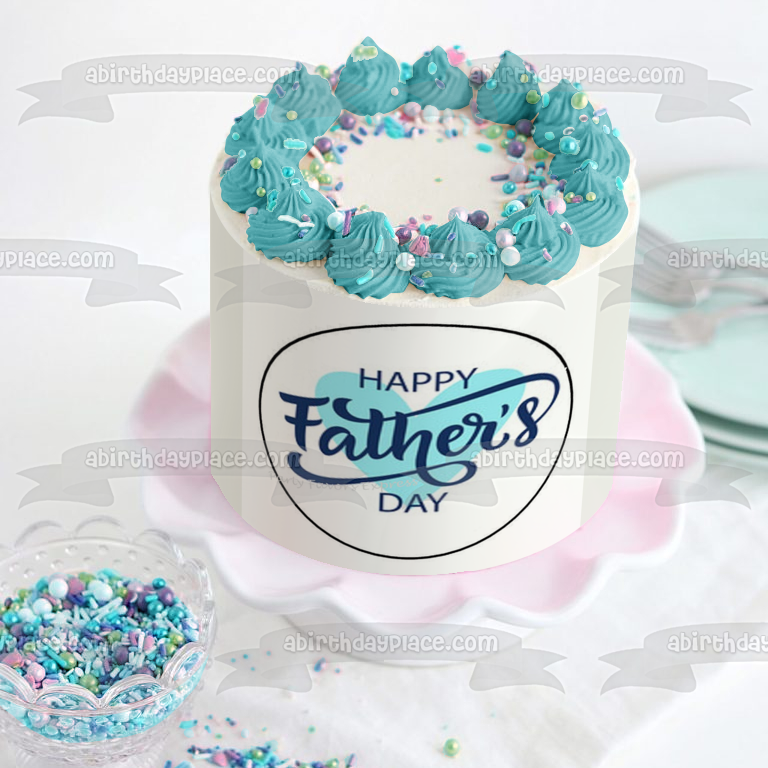 Happy Father's Day Blue Heart Edible Cake Topper Image ABPID57693