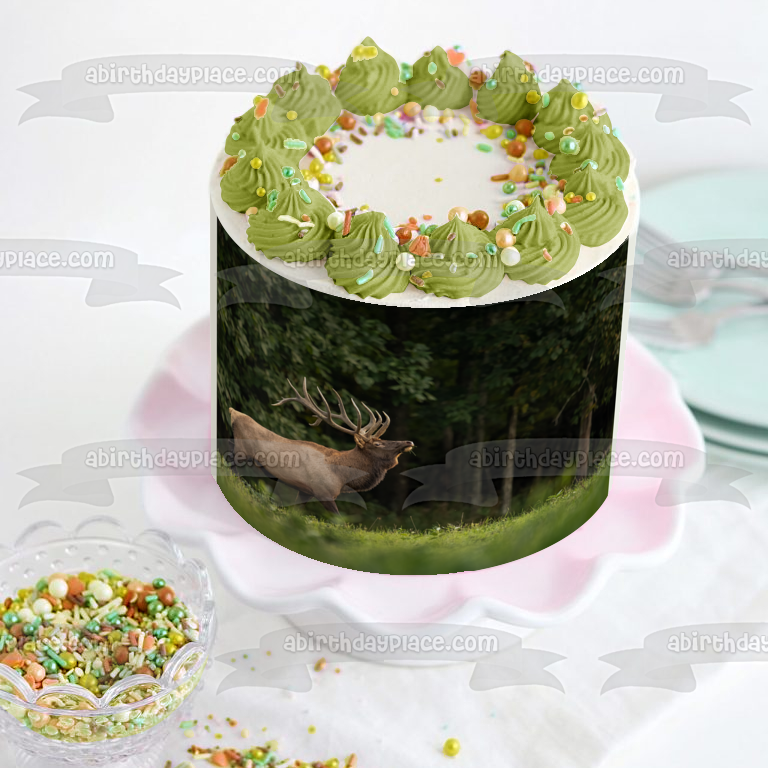 Imagen comestible para decoración de tarta con alce majestuoso en el bosque ABPID57718