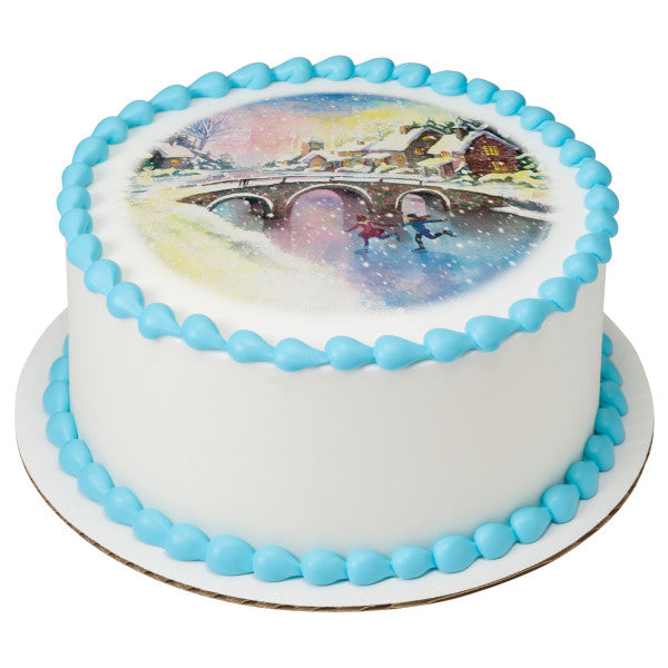 Wintertime Ice Skating Edible Cake Topper Image