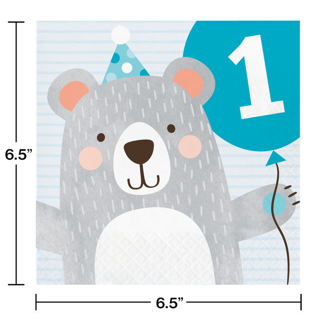 Blue 1st Birthday Bear Luncheon Napkins