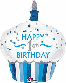 Blue 1st Birthday Holographic 36" Foil Balloon