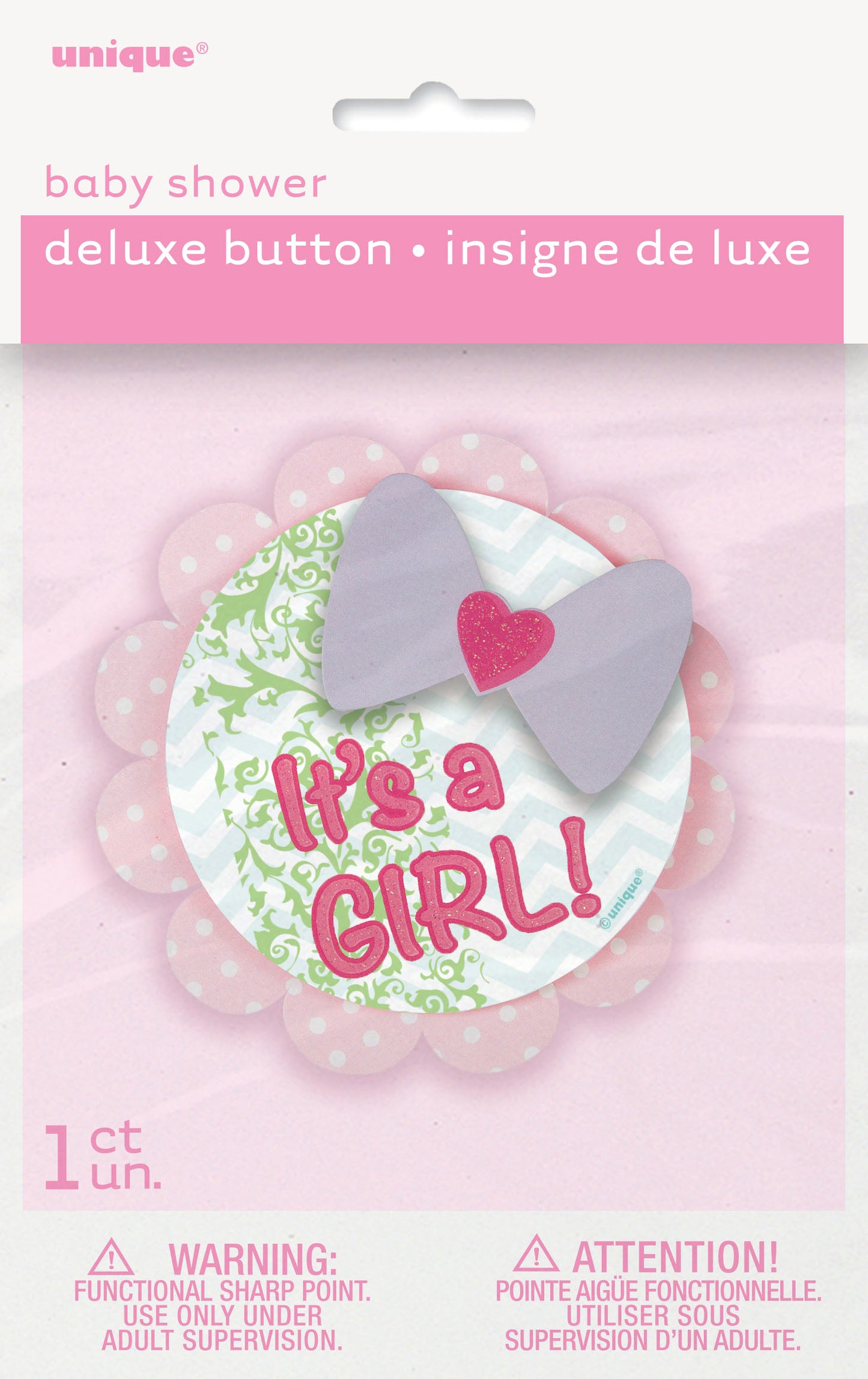 It's a Girl Bow Deluxe Button, 1ct