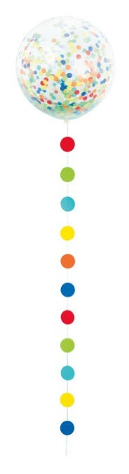 Globo gigante transparente de 24" con confeti arcoíris y borla de puntos