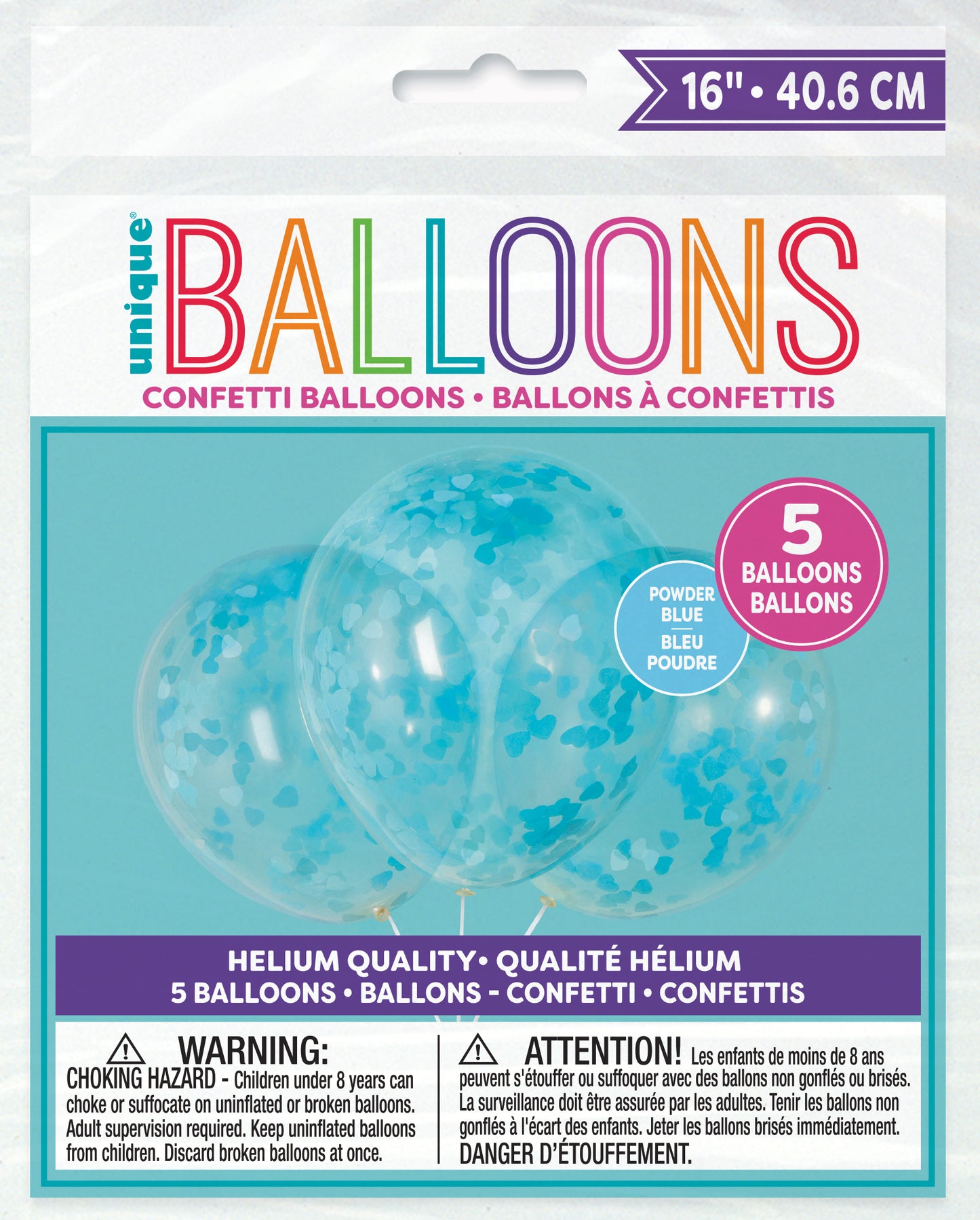 Clear Latex Balloons with Blue Heart Confetti 16", 5ct