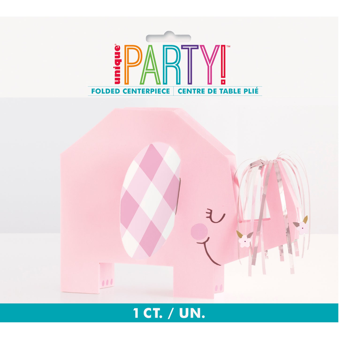 Decoración de centro de mesa plegada con elefante floral rosa