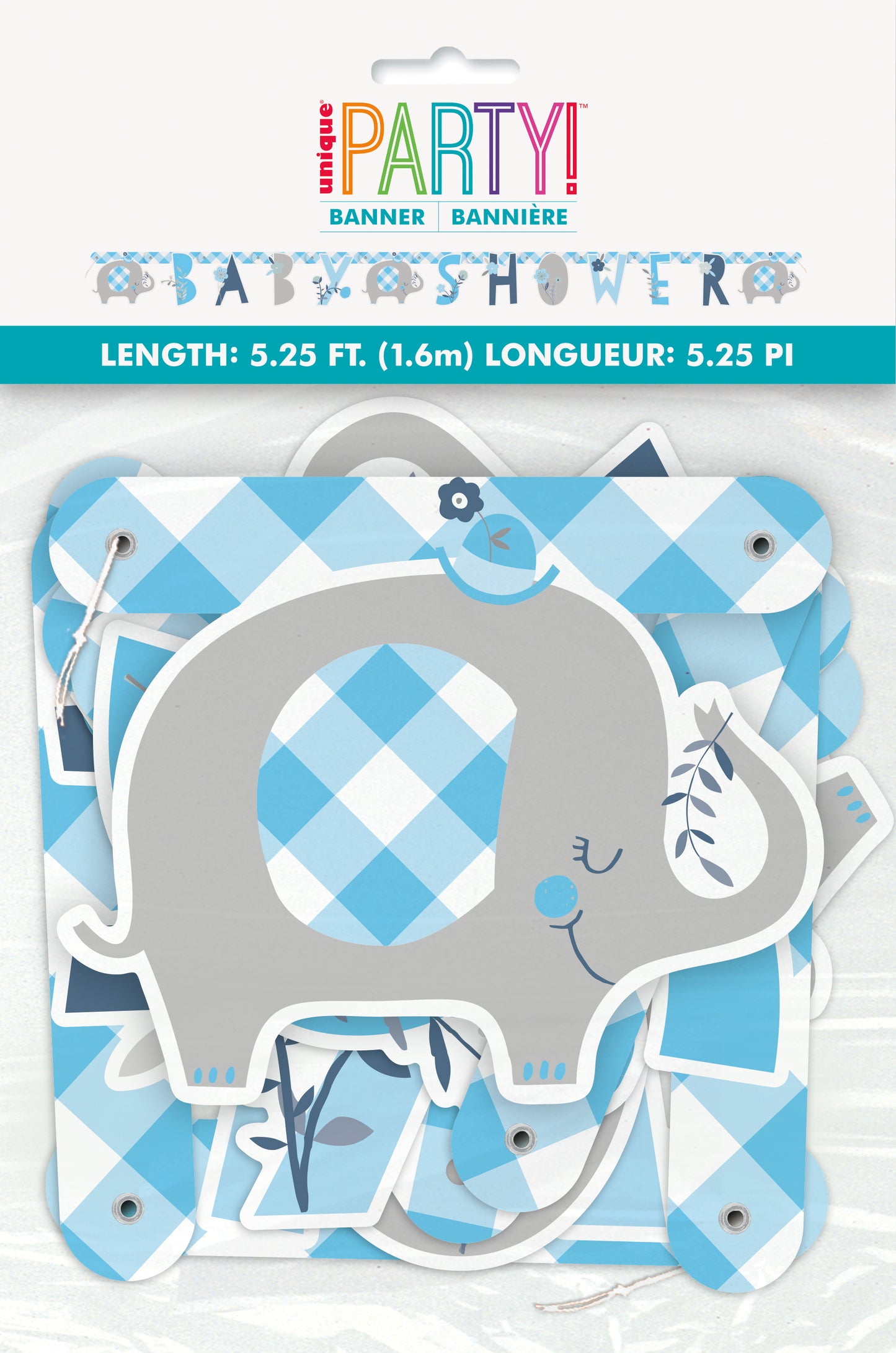 Blue Floral Elephant "Baby Shower" Jointed Banner