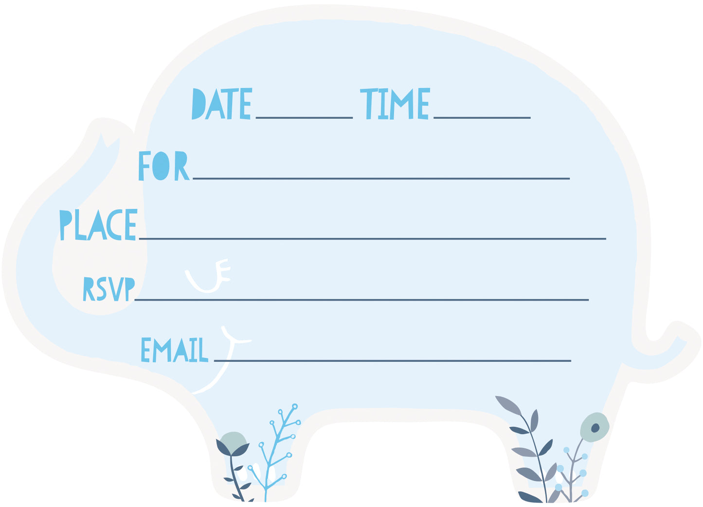 Blue Floral Elephant Invitations, 8ct