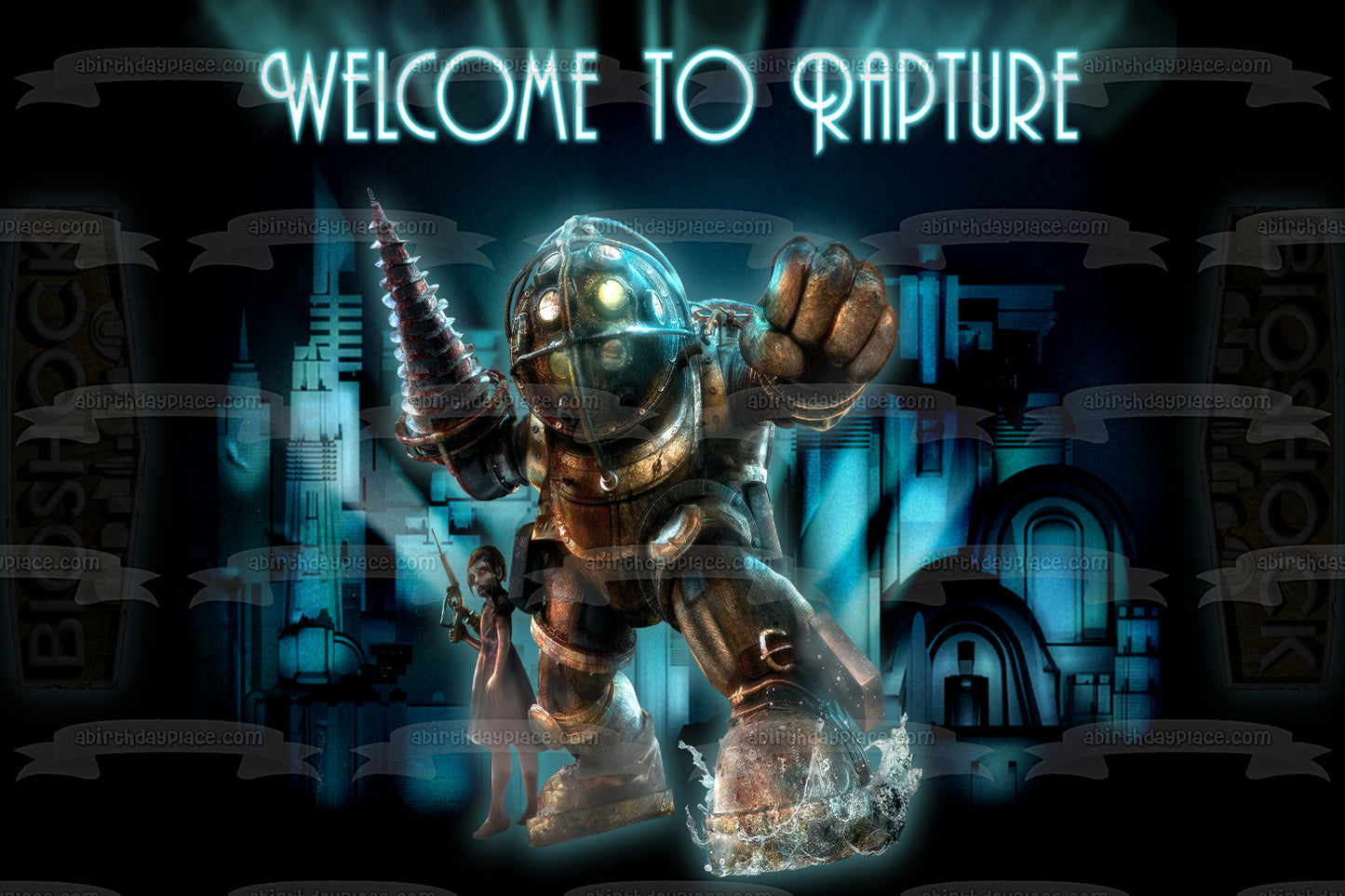 Bioshock Welcome to Rapture Big Daddy Little Sister Edible Cake Topper Image ABPID00498