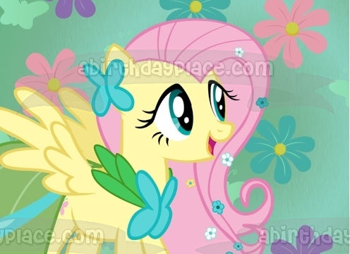 My Little Pony Fluttershy and Colorful Flowers Edible Cake Topper Image ABPID00662
