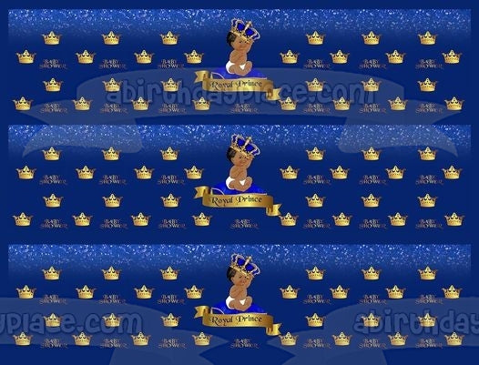 Baby Shower Royal Prince Baby Gold Blue Crown Edible Cake Topper Image or Strips ABPID00890