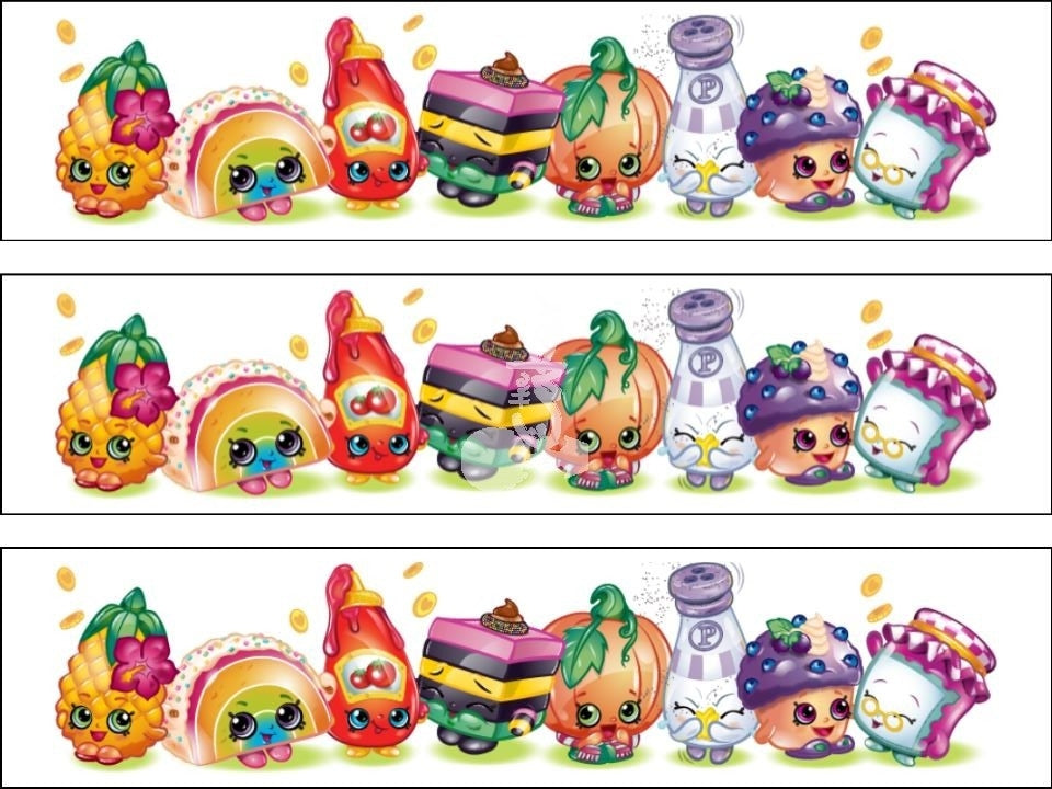 Shopkins Chef Club Shoppies Piña triturada y pimienta, decoración comestible para tarta, tiras de imágenes ABPID04385