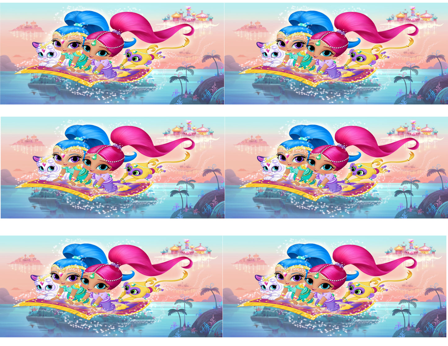 Shimmer and Shine Tala and Nahal Riding a Magic Carpet Edible Cake Topper Image Strips ABPID04608