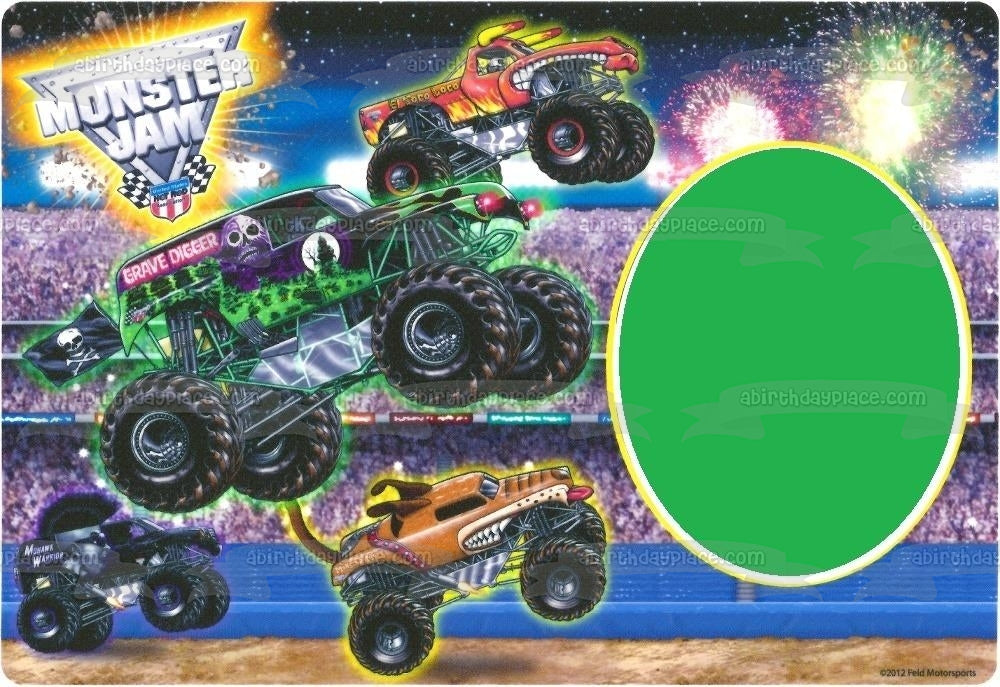 Monster Jam Trucks Logo Grave Digger Maximum Destruction and 1/2 Pint Personalize Edible Cake Topper Image Frame ABPID05496