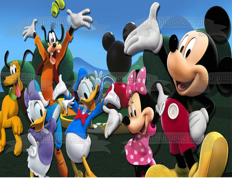 Mickey Mouse Clubhouse Minnie Mouse Goofy Pluto Donald Duck and Daisy Duck  Edible Cake Topper Image ABPID05730
