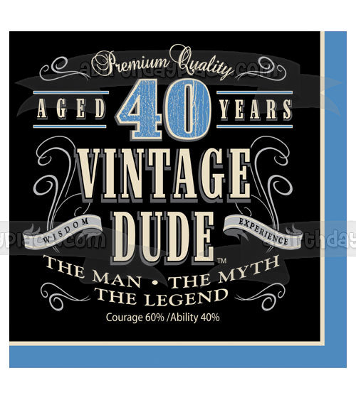 Premium Quality Aged 40 Years Vintage Dude the Man the Myth the Legend Edible Cake Topper Image ABPID06177