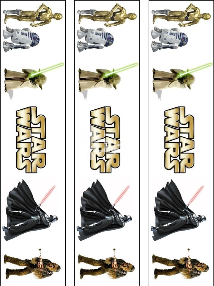 Star Wars C-3PO R2-D2 Yoda Darth Vader Chewbaca Edible Cake Topper Image Strips ABPID09907